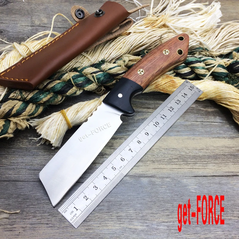 

get-FORCE Newest handmade Home Kitchen Knife 5cr13 Blade Wood Handle EDC Fixed Blade Knife Survival Hunting Knives Multi Tools
