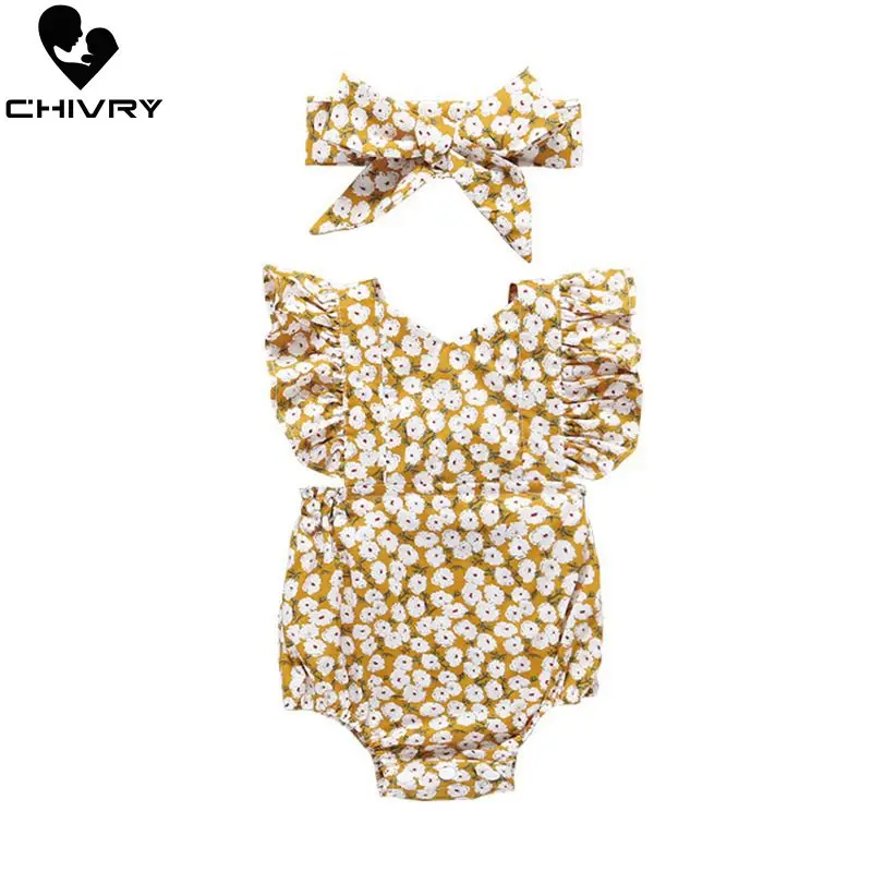 

Chivry 2019 Baby Girls Bodysuit Summer Sleeveless Bodysuit Floral Print Cute Jumpsuit + Headband Newborn Playsuit Infant Clothes