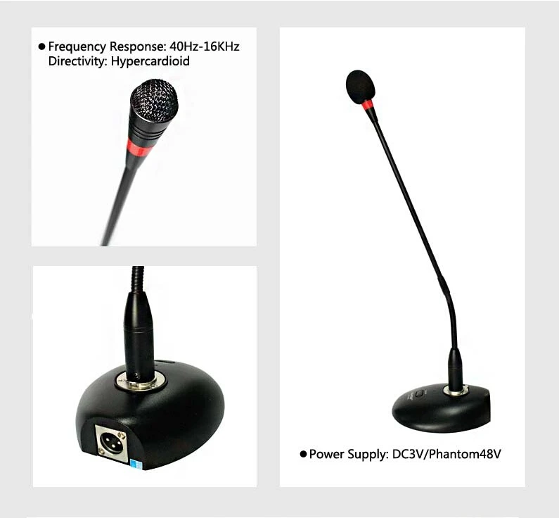 

XLR or a 1/4" plug Professional Table Top Gooseneck DC3V/Phantom48V Condenser Conference Microphone for parliament Lectures