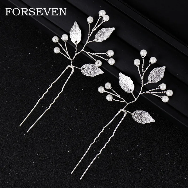

Bride Bridesmaid Pearl Hair Pin Silver Leaf Hair Stick Wedding Hair Accessories Women's Decorations Hairpins Kanzashi