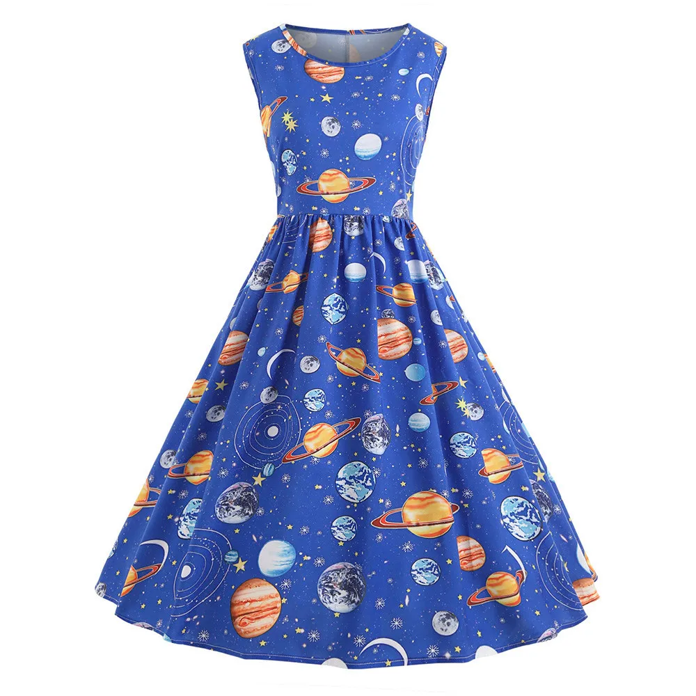 Cosmic Sky Planet Платье женское сексуальное платье для девочек Плиссированное винтажное платье с рисунком звездного неба планеты платье с рисунком космоса