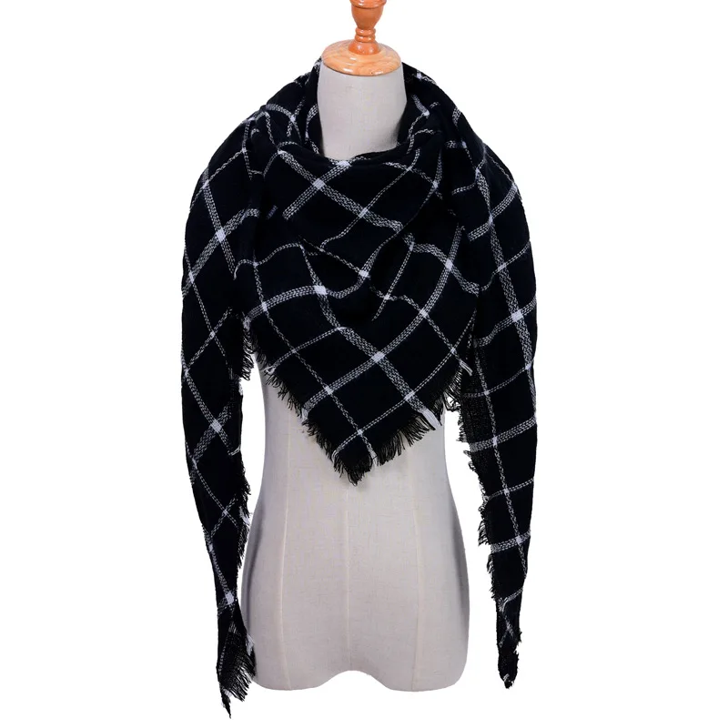 LaMaxPa Модный зимний теплый клетчатый треугольный шарф для женщин/леди одеяло пашмины шаль длинный кашемировый женский кашне, накидки - Цвет: 4