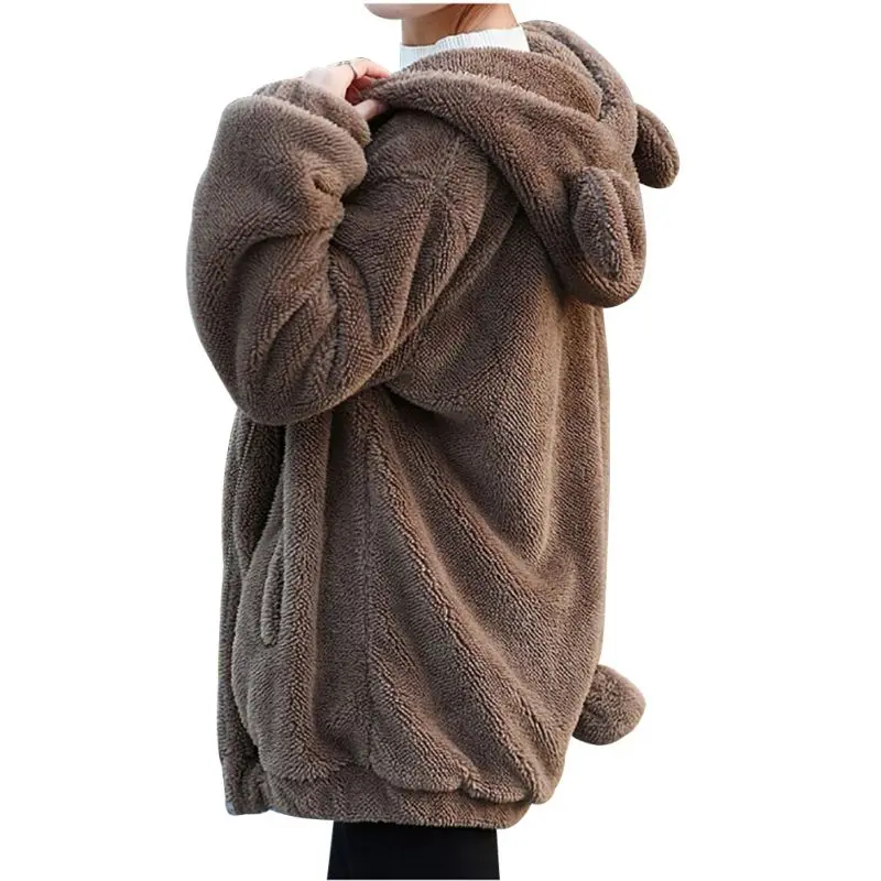 

Women Faux Fur Coat Winter Warm Wool Overcoat Turn Down Collar Long Sleeve Female Outwear