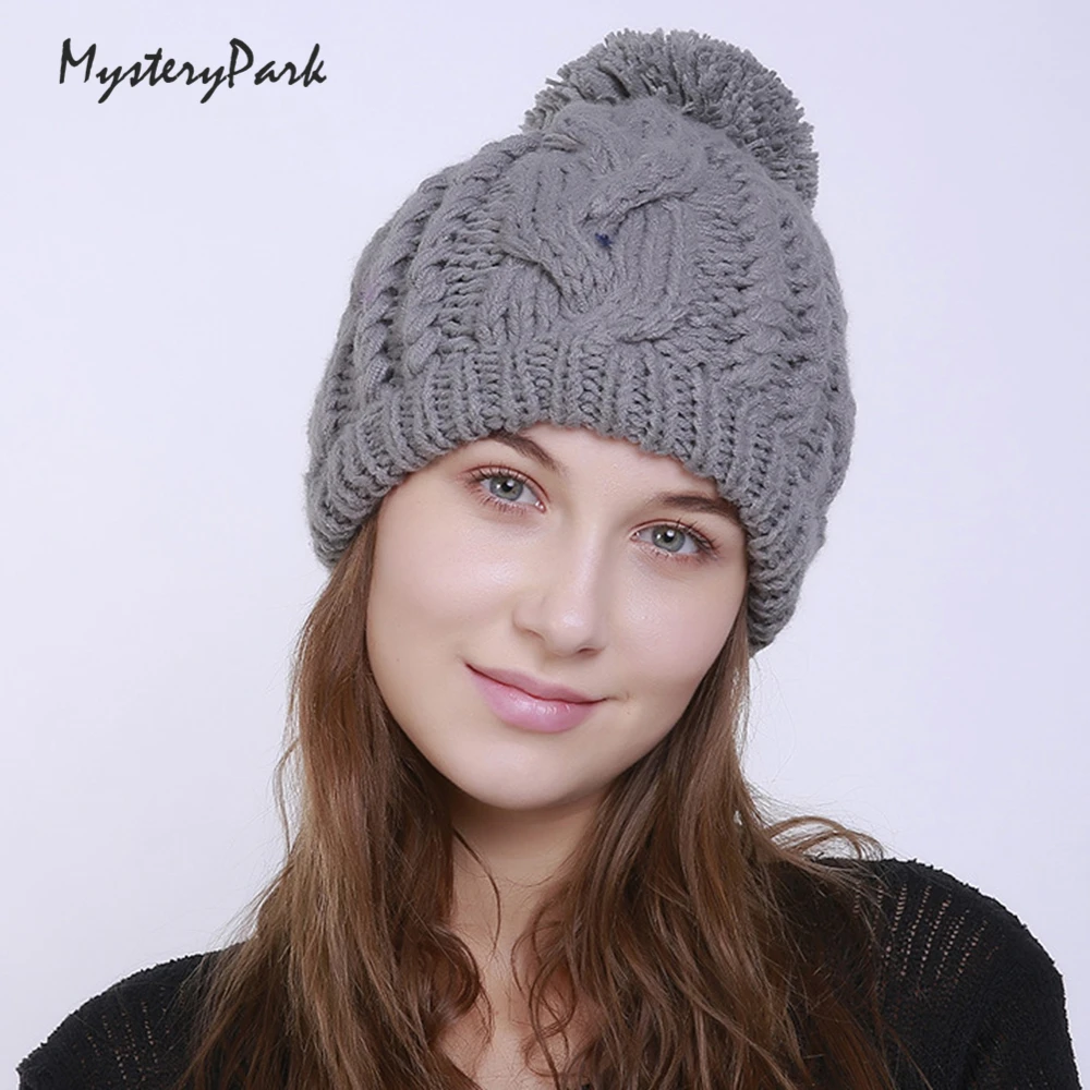MysteryPark 2018New Designer Beanies Winter Hat With Ears Warm Beanie Girl Hats With Top Ball 