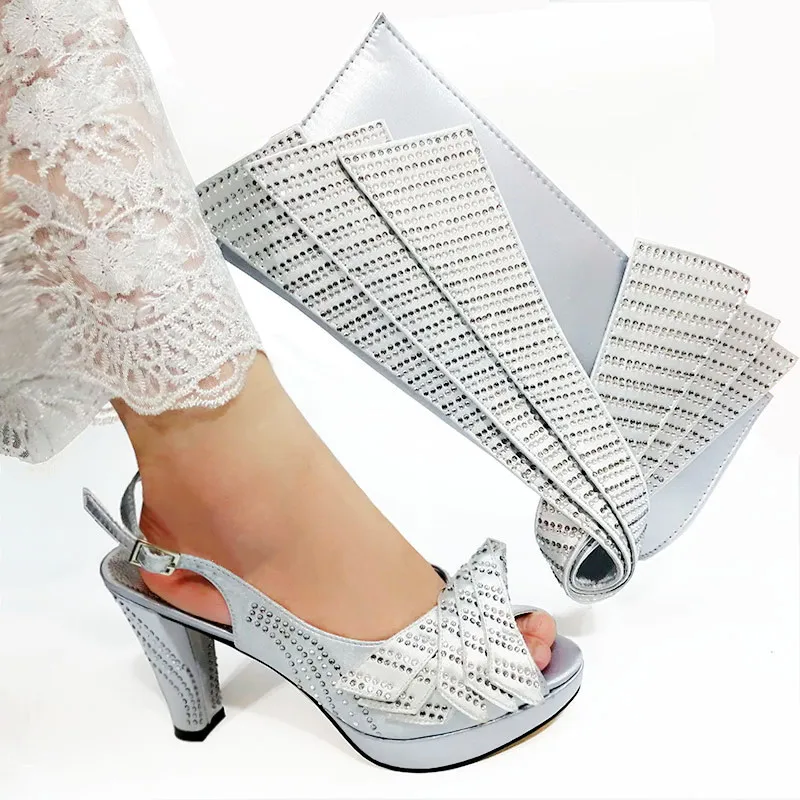 

African Shoes and bag maching set Silver Color Shoes and Bag matching set Italian Shoes and bag set Cheap Price Good Quality