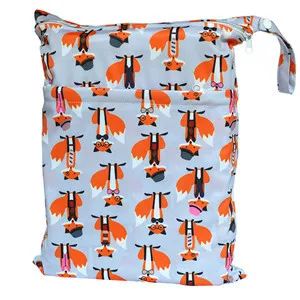 [Sigzagor] влажная сухая сумка с двумя молниями для детских подгузников Сумка для подгузников, водонепроницаемая многоразовая 36 см x 29 см Сова и дерево 100 дизайнов - Цвет: WH8 fox