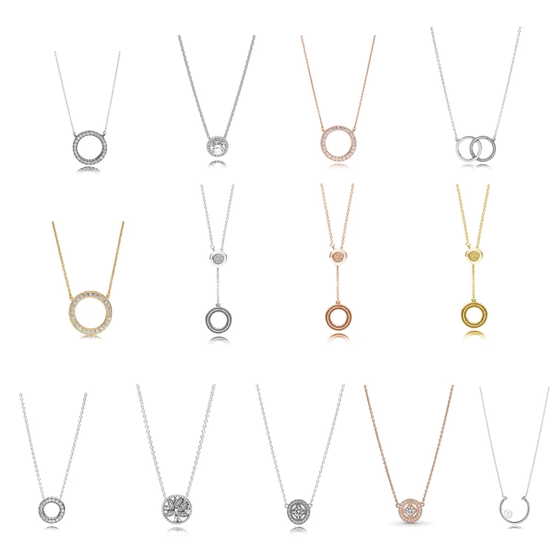 

925 Sterling Silver Pans Round Sparkling Necklace Contemporary Pearl Original For Women Fashion DIY Jewelry Birthday Gift