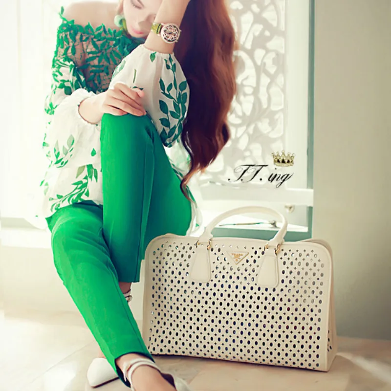 

Spring Womens Chiffon Tops Leaf Printed Casual Blouse Long-sleeve Shirt leaves collar shoulder-length silk printed shirt lace