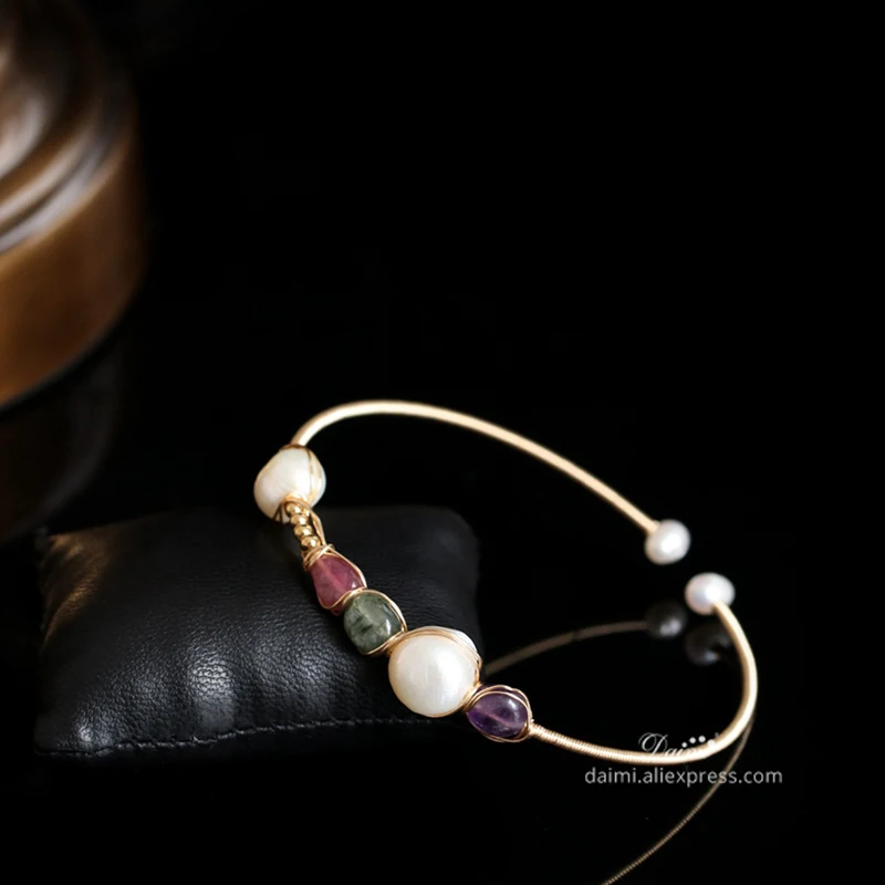 

DMBFP196 Mixed Color Baroque Pearl Bangle Handmade Gemstone Bracelet Bangles Designer Jewelry For Women