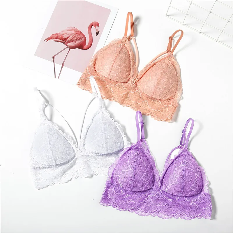 Sexy Deep V Floral Lace Bras Bralette Women Intimates Ultra Thin Belt Lingerie Wirefree Seamless Underwear Back Butterfly