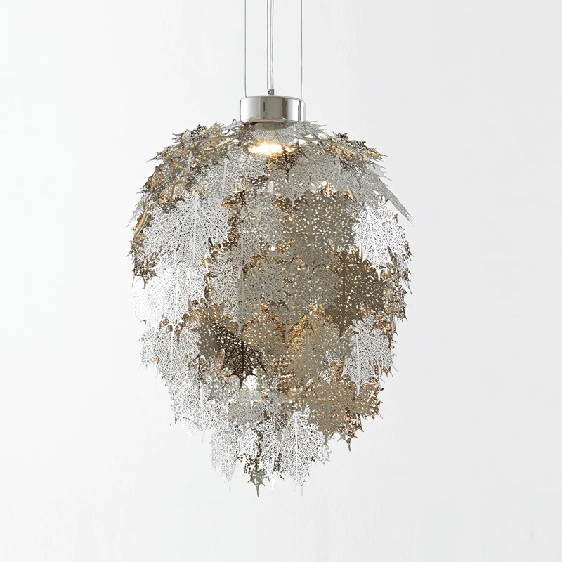 Silver Pendant Light Shade post modern leaves led pendant light etching stainless gold silver color led lamp shade with leaves shade drop ligh decoration in pendant lights from lights