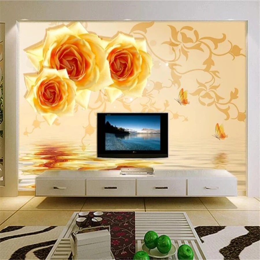 3d фотообои на заказ с изображением Золотой розы обои для гостиной спальни|3d wall