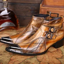 Коричневые мужские ботильоны с острым носком; сезон весна-осень; botas hombre; ковбойские сапоги из натуральной кожи; модельные туфли для выпускного вечера