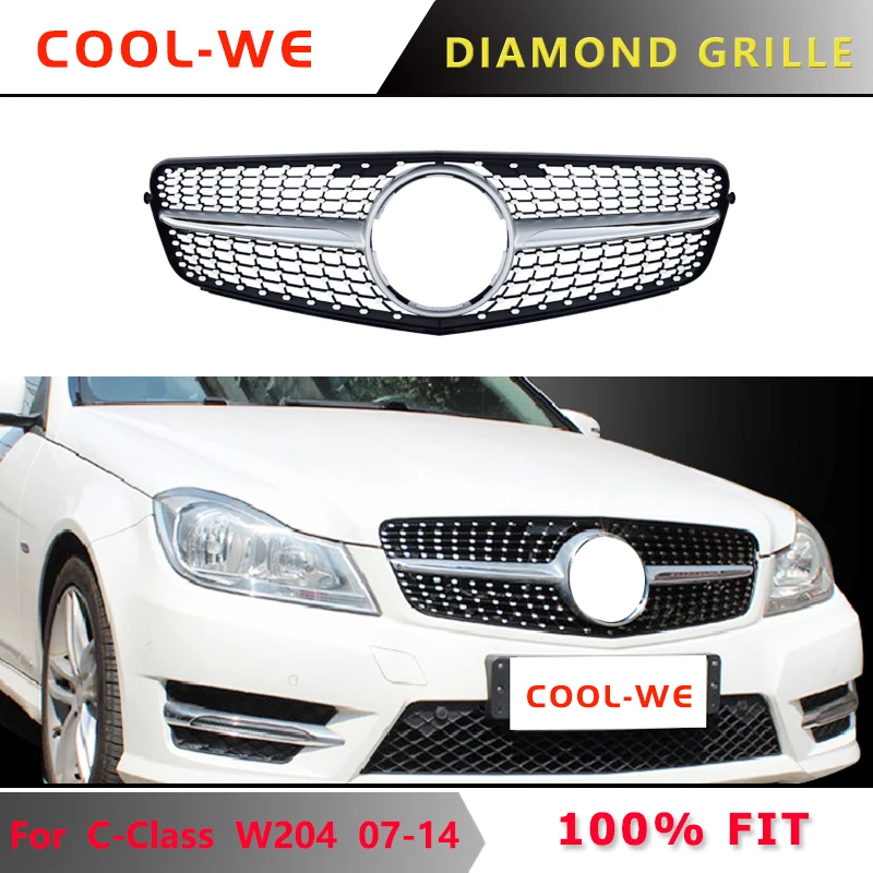 Гриль подходит для Mercedes benz C Class W204 Алмазная решетка C180 C200 C300 C250 C350 2007-14 | Автомобили