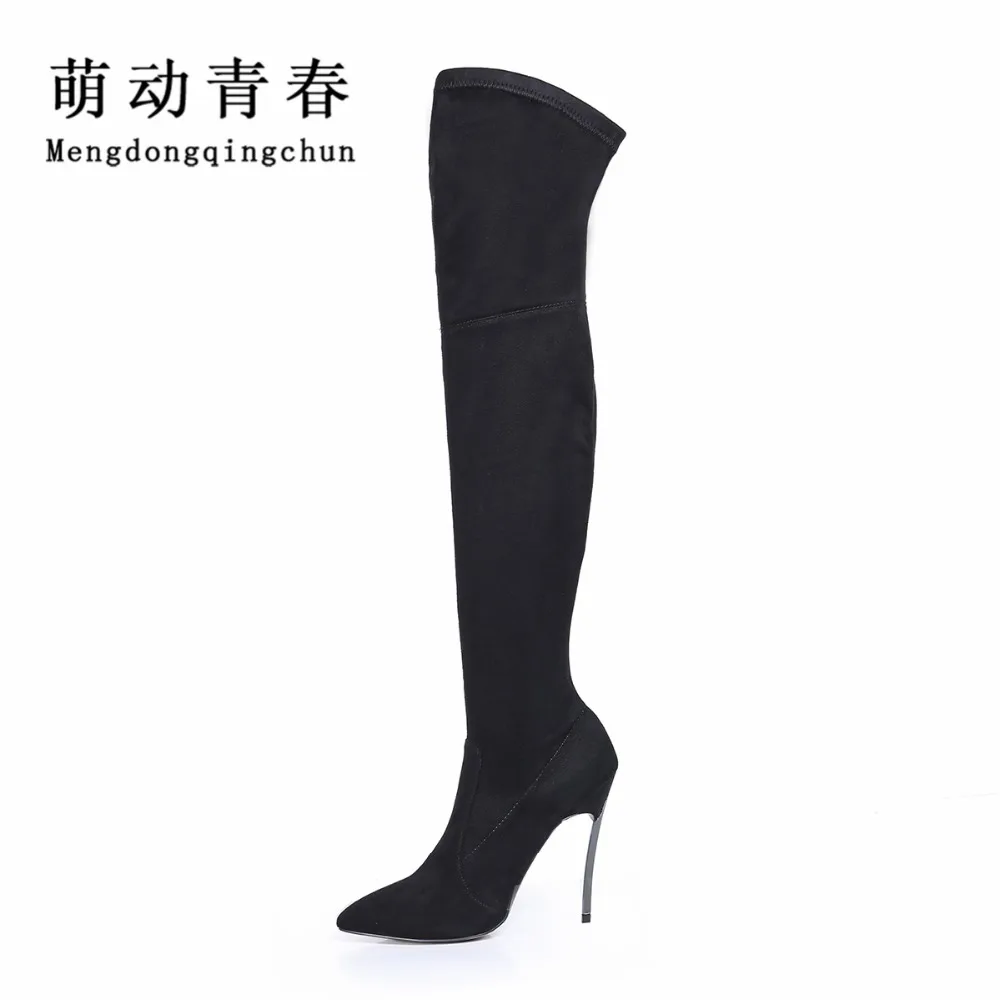 2017 Women Boots Autumn Winter Slim Thigh High Boots Stretch Faux Suede Over the Knee Boots High Heels Shoes Woman Plus Size 43 hot fashion solid concise suede slim thigh high women boots over the knee winter high heels woman shoes