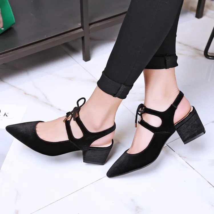 

Big Size 9 10 11 12 high heels sandals women shoes woman summer ladies Pure pointed lace sandals with thick heels