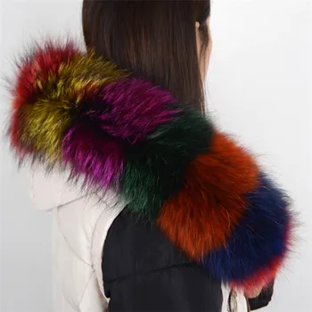 

Winter 100% Real Natural Fur Collar & Womens Scarfs Fashion Coat Sweater Scarves Collar Luxury Raccoon Fur Cap 75cm
