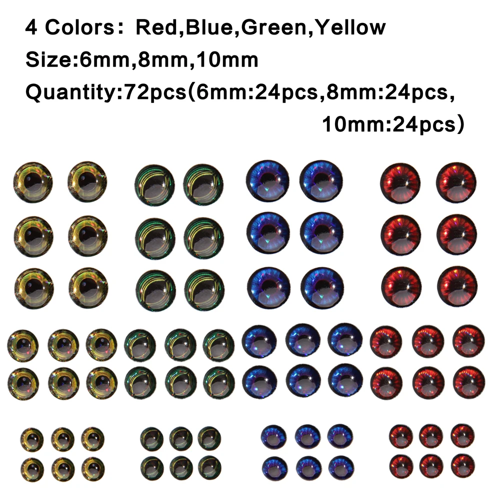 72 Pcs 5D الصيد عيون جذابة Fly ربط المواد الثلاثية الأبعاد الاصطناعي عين السمكة الصيد اكسسوارات ملصق 6mm 8mm 10mm 72 Pcs 5D الصيد عيون جذابة Fly ربط المواد الثلاثية الأبعاد الاصطناعي عين السمكة الصيد اكسسوارات ملصق 6mm 8mm 10mm