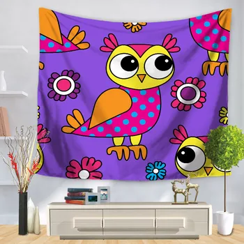 

Home Decorative Wall Hanging Carpet Tapestry Rectangle Bedspread Cartoon Owl Color Painting Pattern GT1225