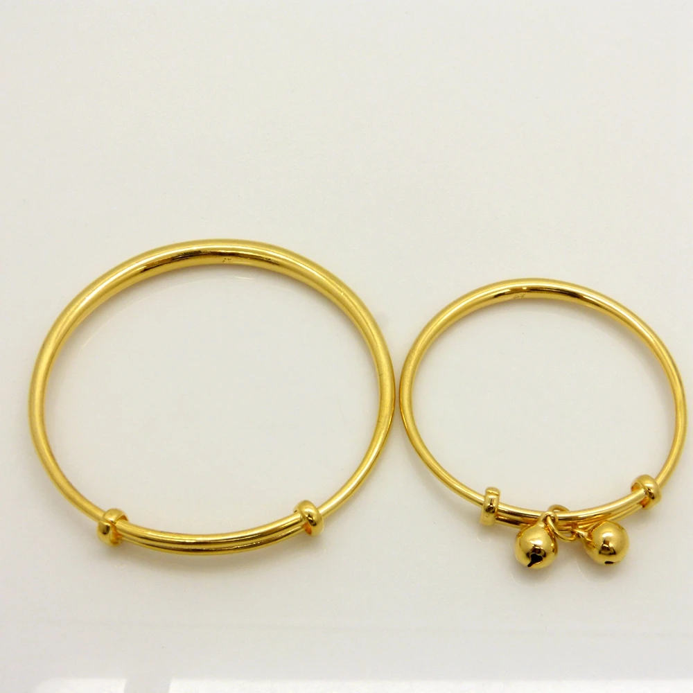 

2pcs Bangle Set For Mom and Children Yellow Gold Filled Smooth Adjustable Bangle Bracelet