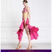 Настраиваемый на заказ вырез сзади hign vent Сплит розовый камень Румба ча-ча Сальса Танго конкурс латиноамериканских танцев платье