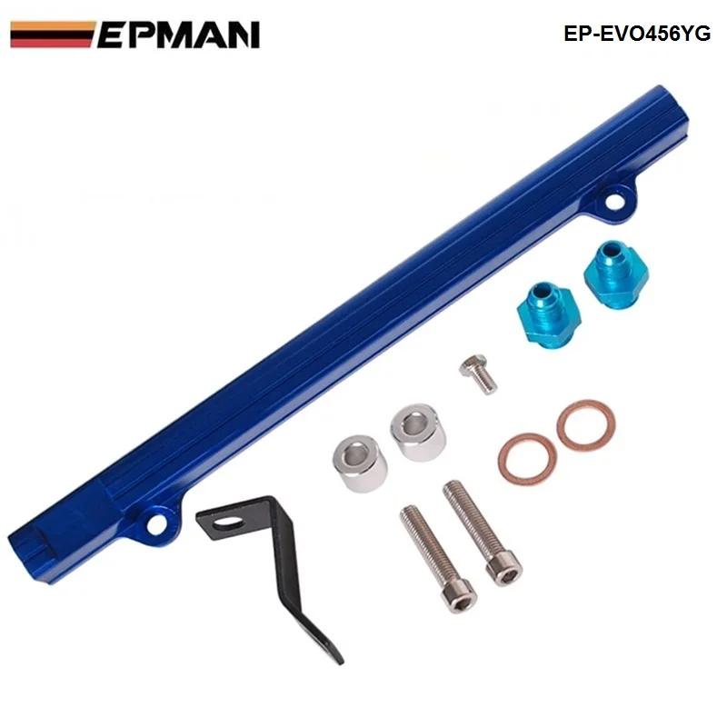 EPMAN- For Mitsubishi 4G63 EVO4/5/6 Aluminium Billet Top Feed Injector Fuel Rail Turbo Kit Blue High Quality EP-Evo456YG