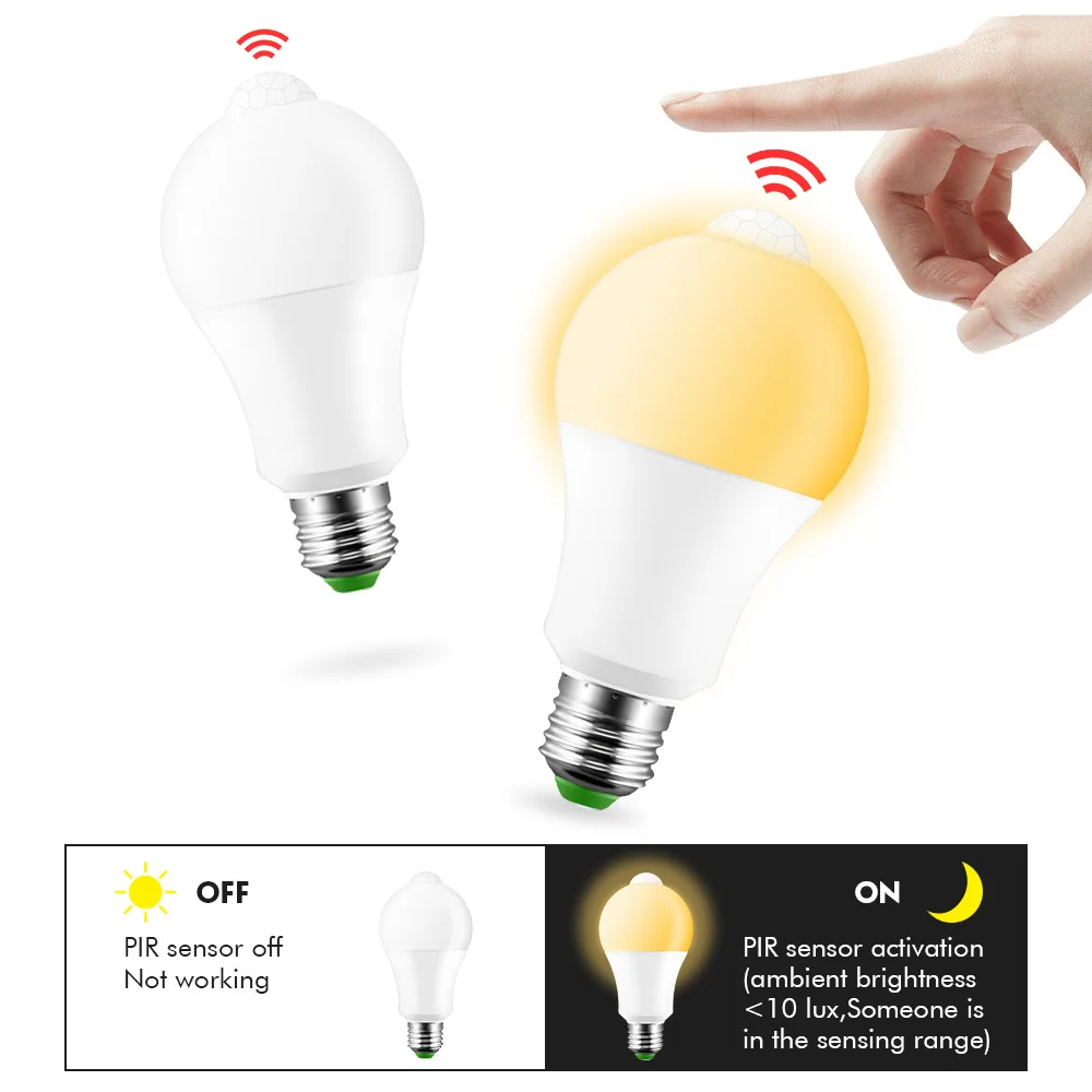 12 Вт E27 Led PIR датчик движения Лампа 220 в 110 В от сумерек до рассвета светильник IP44 с