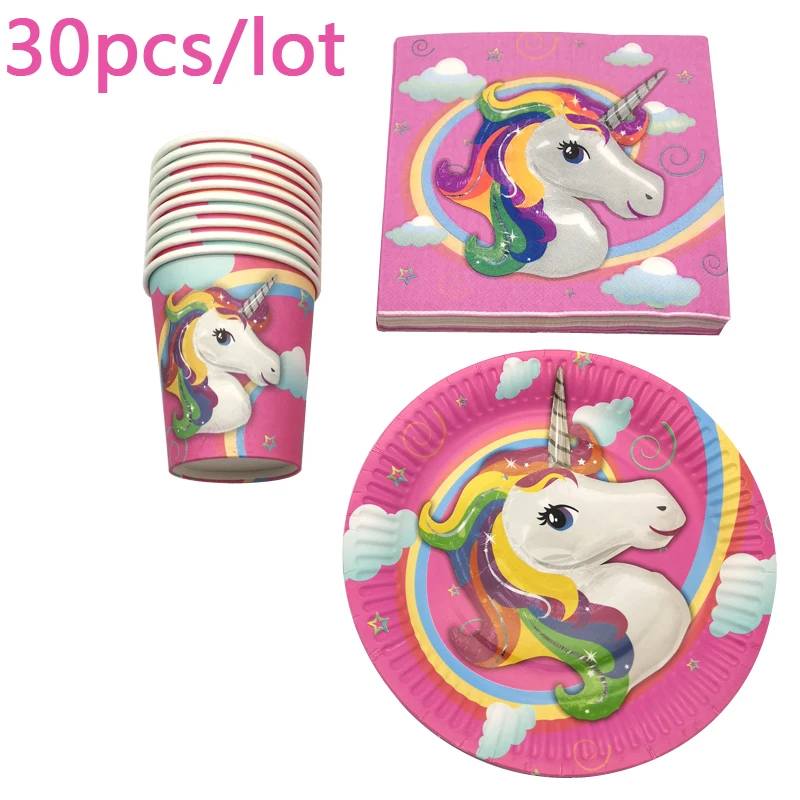 

30pcs/lot Happy Baby Shower Cake Plates Dinking Cups Decoration Birthday Party Kids Girls Unicorn Theme Favors Paper Napkins