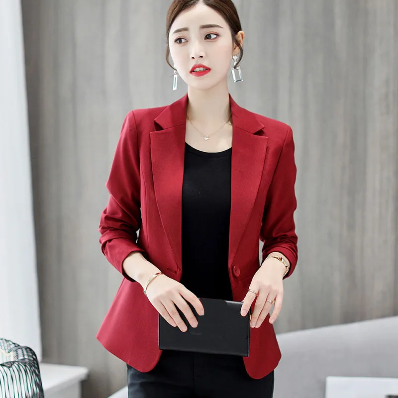 Брендовая элегантная Рабочая Женская одежда, модный офисный Женский блейзер, красные костюмы для отдыха, формальные тонкие блейзеры на одной пуговице, осенне-зимнее пальто - Цвет: Бургундия