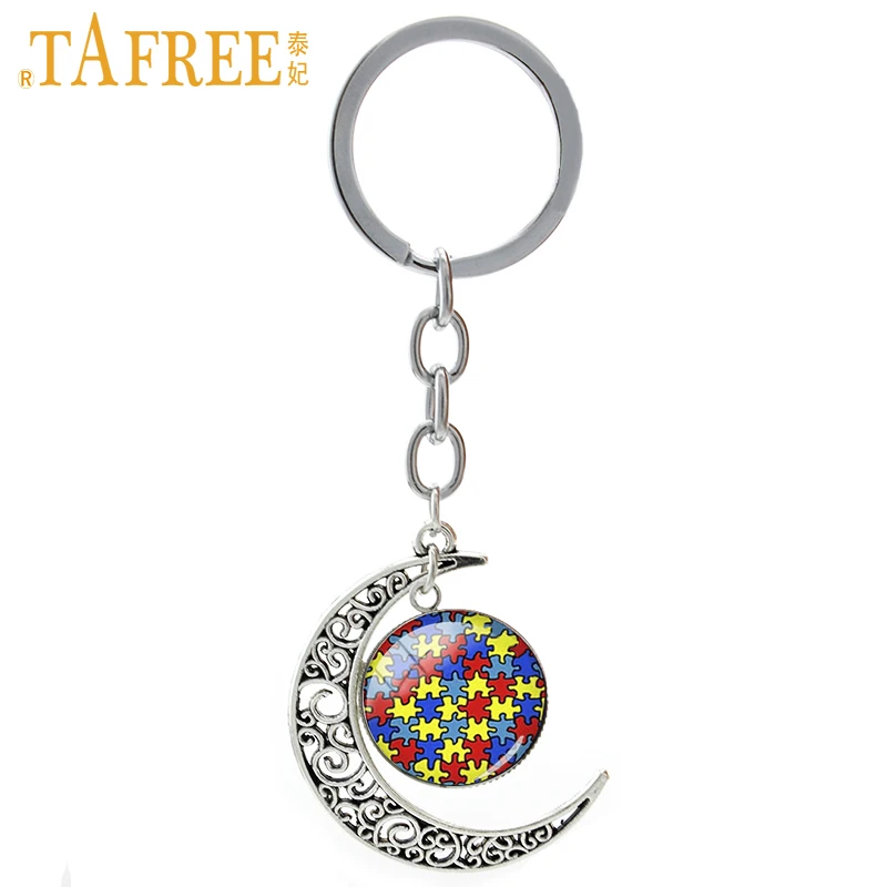 

TAFREE Autism Heart charms keychain Autism Awareness Jigsaw Puzzle Pieces jewelry love autist child lovely kids key chain T525