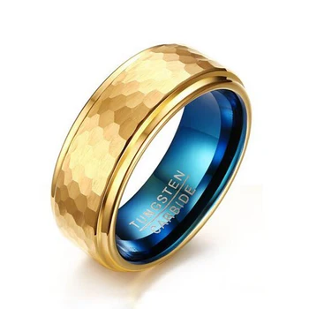 

Real Tungsten Carbide Ring for Men Quality Gold-color Outside Blue Inside 8mm Width Wedding Ring