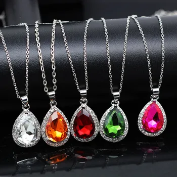 Luxury Simple Big Water Drop Pendant Necklace Silver Color Purple Crystal Necklace Bohemia Jewelry For Girlfriend Drop Shopping