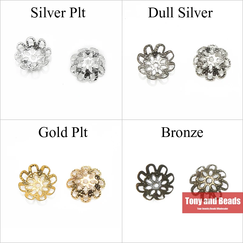 

(200Pcs=1Lot ! ) Free Shipping Jewelry Finding 10MM Flower Filigree End Beads Caps Gold Silver Bronze Nickel Plated No.BC2