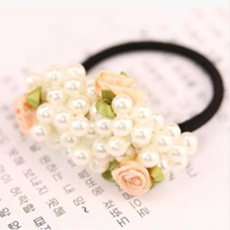 1pc Imitation Pearl Elastic Hair Bands Women Flower Beaded Headband Rubber Band Ponytail Holder Girls Hair Accessories Random