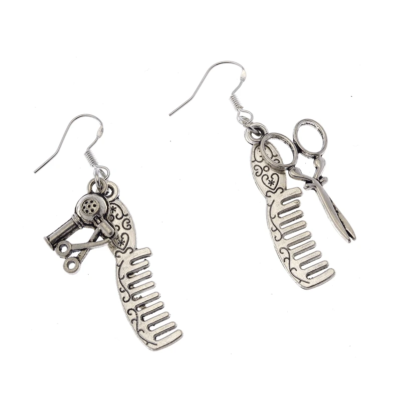

Antique Silver Shears Scissors Comb Hair Dryer Charm Earrings French Dangling Earrings Sterling Silver 925 Hook 1pair Ne217