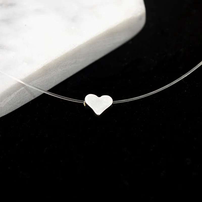 

Transparent Fishing Line Chocker Love Heart Choker Necklace For Women Pendants Collier femme colar Collares Mujer bijoux