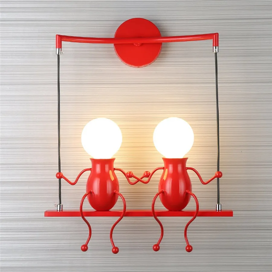 Простой Модный креативный мультяшный маленький человек настенный светильник Железный Ретро светодиодный настенный светильник для детской спальни настенный светильник для коридора светильник ing - Цвет абажура: 10W Red