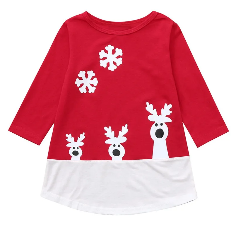 

Christmas Dress Girl Clothes Long Sleeve Girls Dress Toddler Baby Kids Girls Snowflake Deer Printed Party Princess Dress #BL0