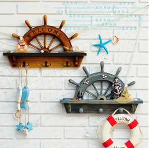 

Mediterranean-style wood half rudder coat hooks coat hooks wall backdrop creative European home