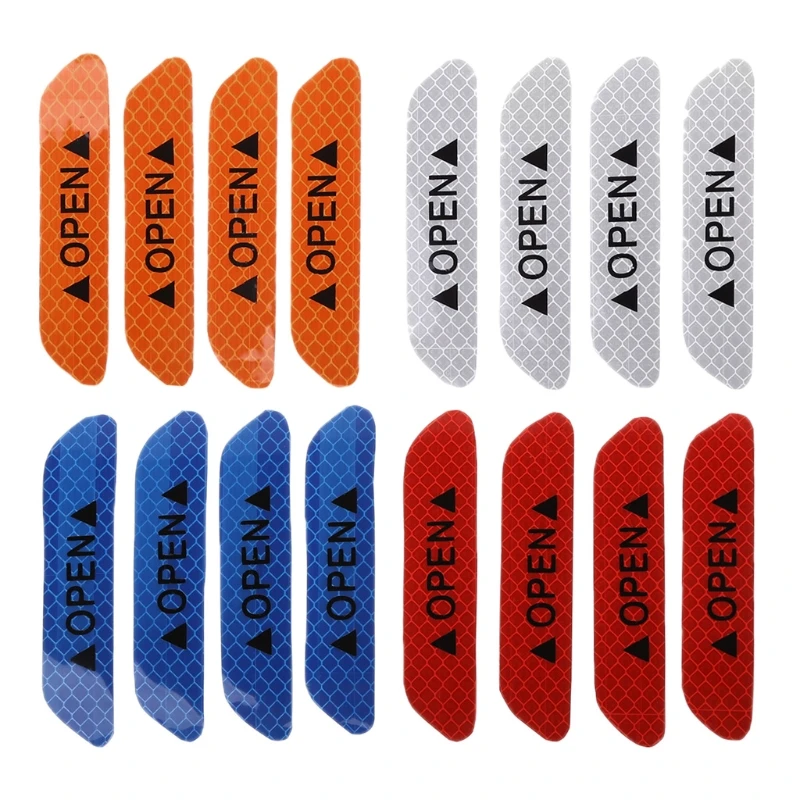 

4Pcs Car-Styling Auto Warning Mark OPEN Car Door Stickers Reflective Tape Strips Safety Automobiles Sticker