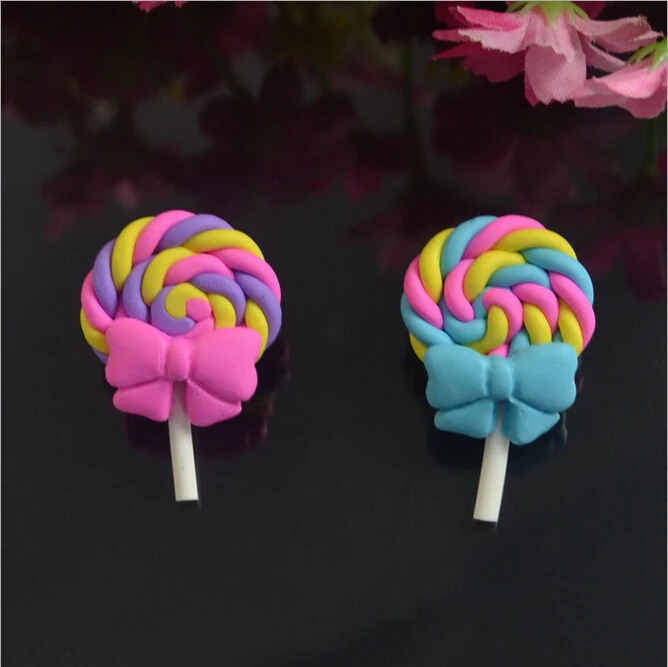 

New bowknots decoration Colorful Lollipops/Candy shape Polymer clay flowers beads 50pcs handmade Fimo Crafts diy jewlery making