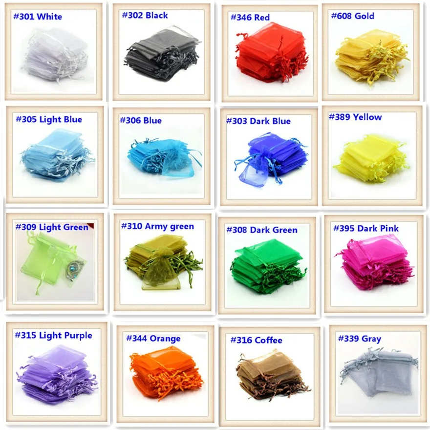 50Pcs/lot 7x9 9x12 10x15 13x18CM Organza Bags Jewelry Bag Wedding Party Decoration Drawable Bags Gift Pouches Jewelry Packaging