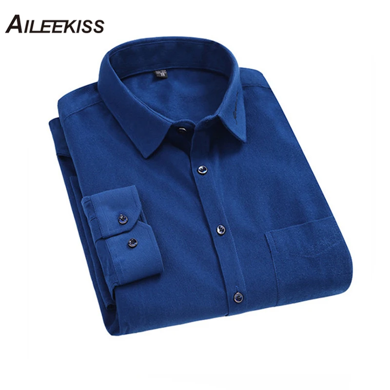 AILEEKISS Мужская Вельветовая рубашка с длинным рукавом, повседневная мужская рубашка, модная однотонная мужская приталенная рубашка, мягкая удобная XT754
