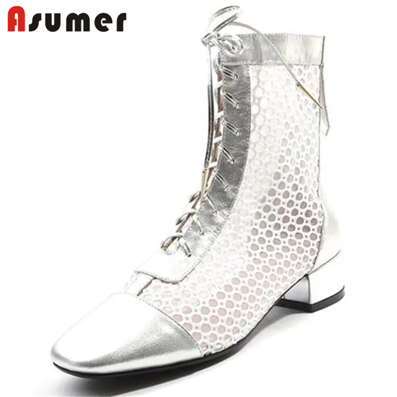 

ASUMER HOT 2020 fashion genuine leather boots fretwork ankle boots knee high boots women summer boots SIZE 34-40