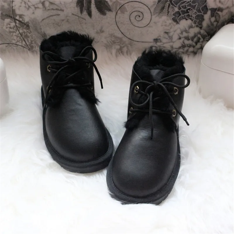Новинка года; стильные женские зимние ботинки из натуральной овечьей кожи; Зимние ботильоны с натуральным мехом; теплые шерстяные женские зимние ботинки - Цвет: black waterproof