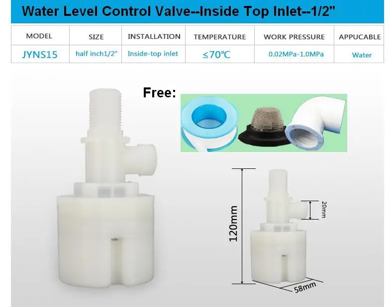 

Free Shipping 1/2" Top inlet Built-in/Inside Automatic Float Valve Water Level Control Valve For Water Tank Pool