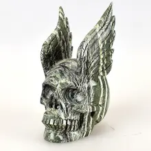 5," уникальный ангел Череп Кристалл заживляющий реалистичный череп статуя натуральный зеленый полосатая яшма резные изделия Античный домашний декор