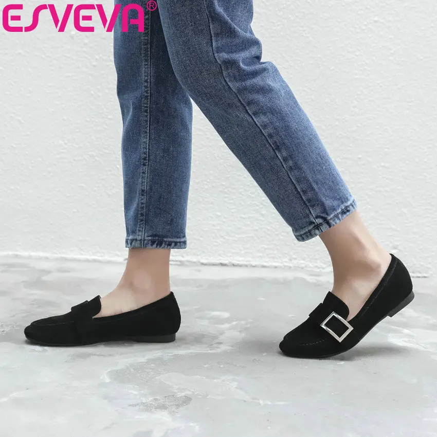 

ESVEVA 2019 Cover Heel Women Flat Round Toe Spring and Autumn Shoes Casual Buckle Low Heels Shoes Comfortable Women Shoes 34-42