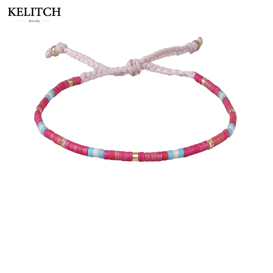 

Kelitch Jewelry 1Pcs high-grade seed beads bracelet Red color Adjustable Cotton Rope Mini Bohemian Handmade Bracelets