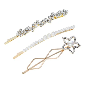 

3 pcs/Set Hair Clip Pearl Flower Alloy Diamond Decorative Barrettes Hair Jewelry Hairpins Bobby Pin for Girls Women